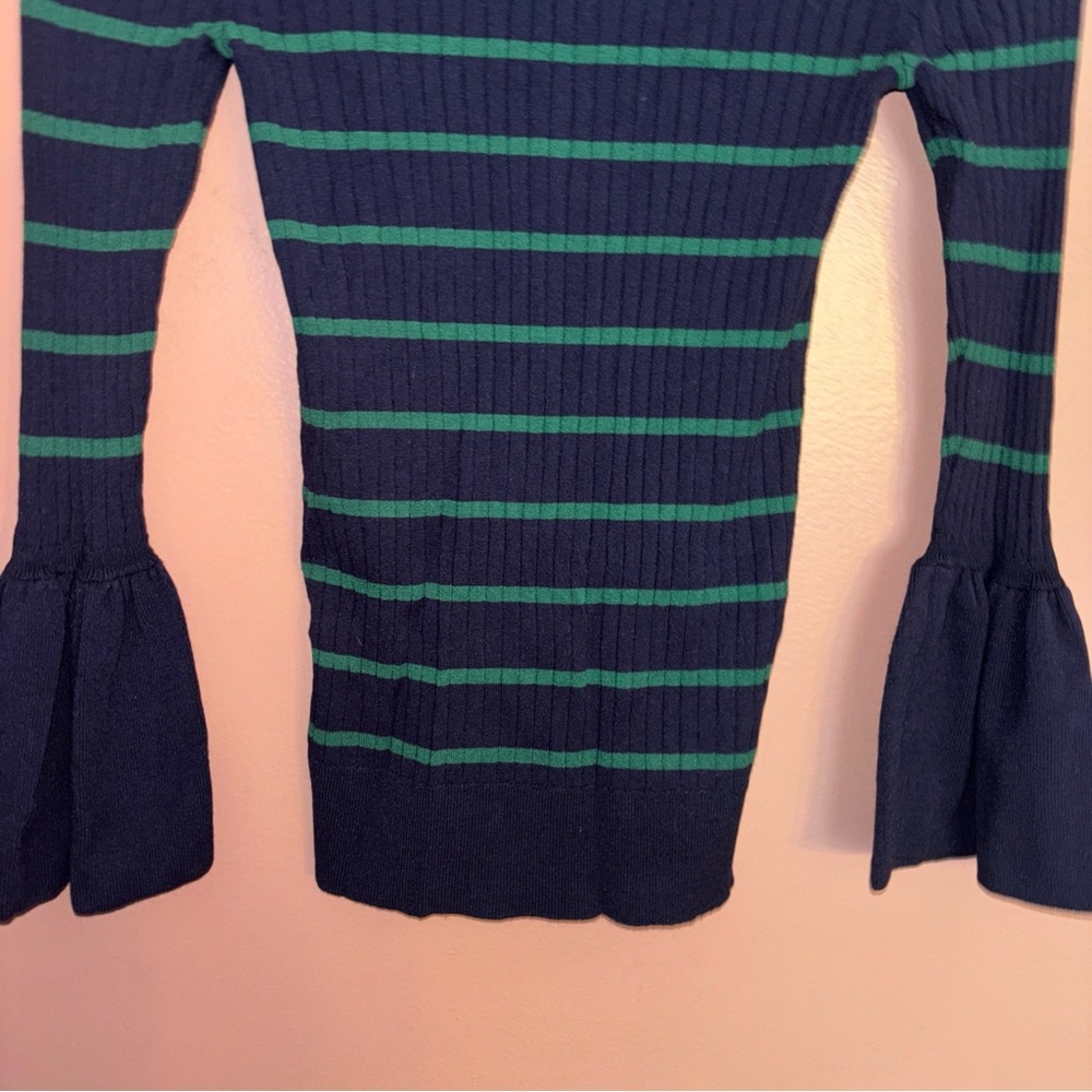 Ann Taylor Navy Blue Green Ribbed Striped Bell Flare Sleeve Sweater Small XS - Picture 8 of 8